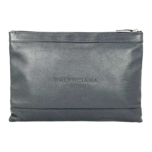 BALENCIAGA Logo Leather Clutch Bag - Black 