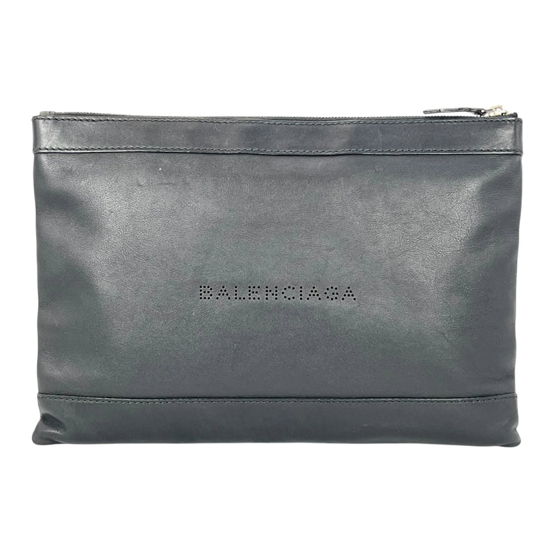BALENCIAGA Logo Leather Clutch Bag - Black 