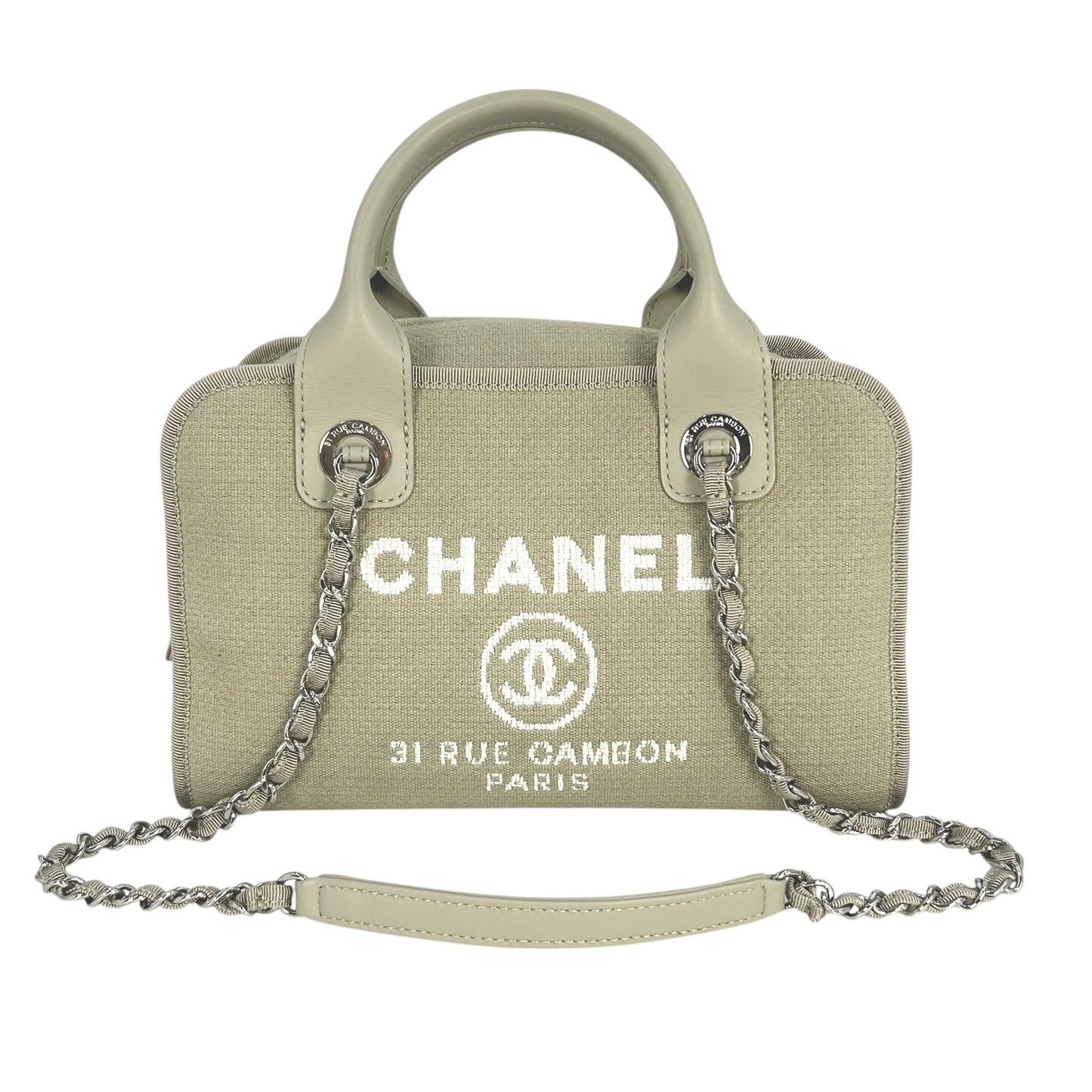 CHANEL Deauville Bowling Canvas Handbag/Shoulder Bag - Beige 