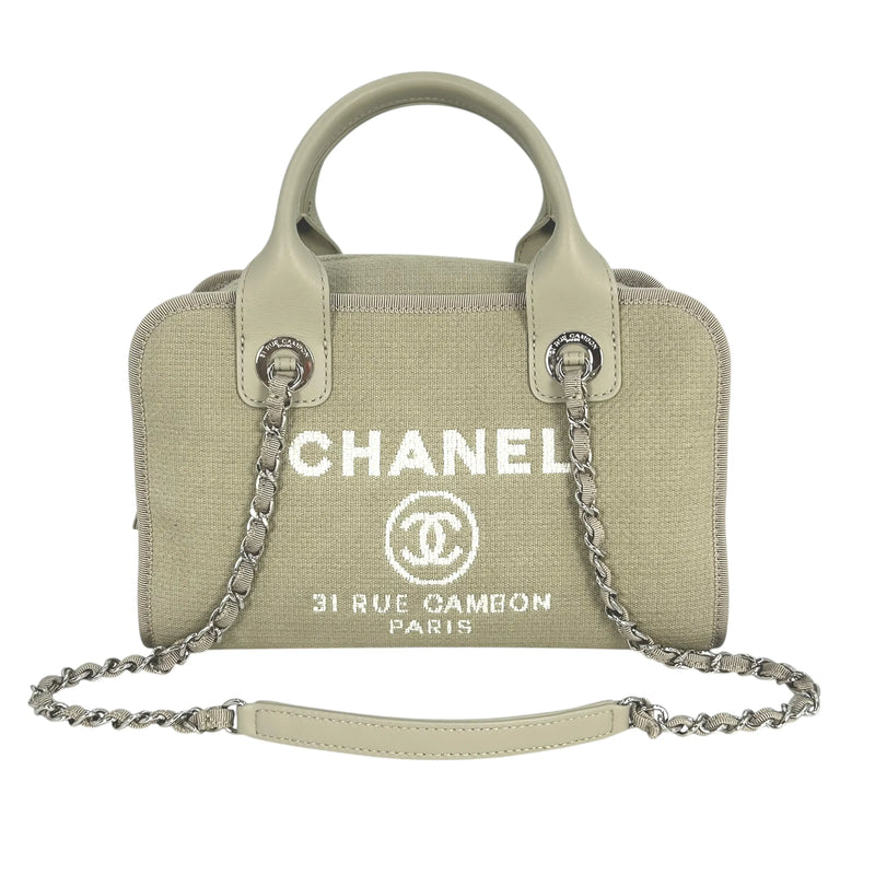 CHANEL Deauville Bowling Canvas Handbag/Shoulder Bag - Beige 