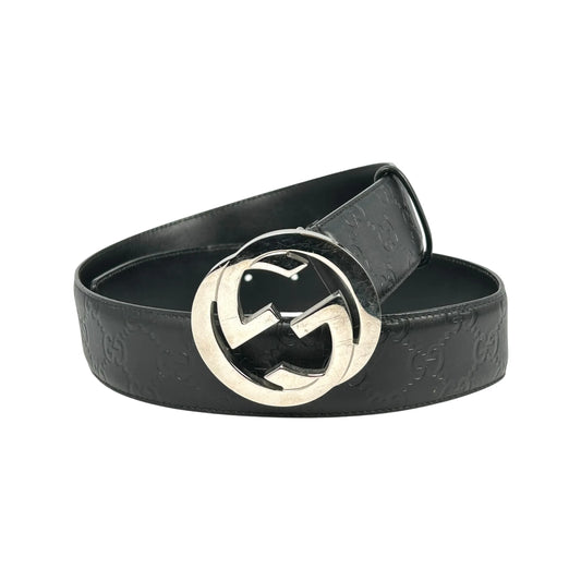 GUCCI Guccissima GG Logo Leather Belt - Black 