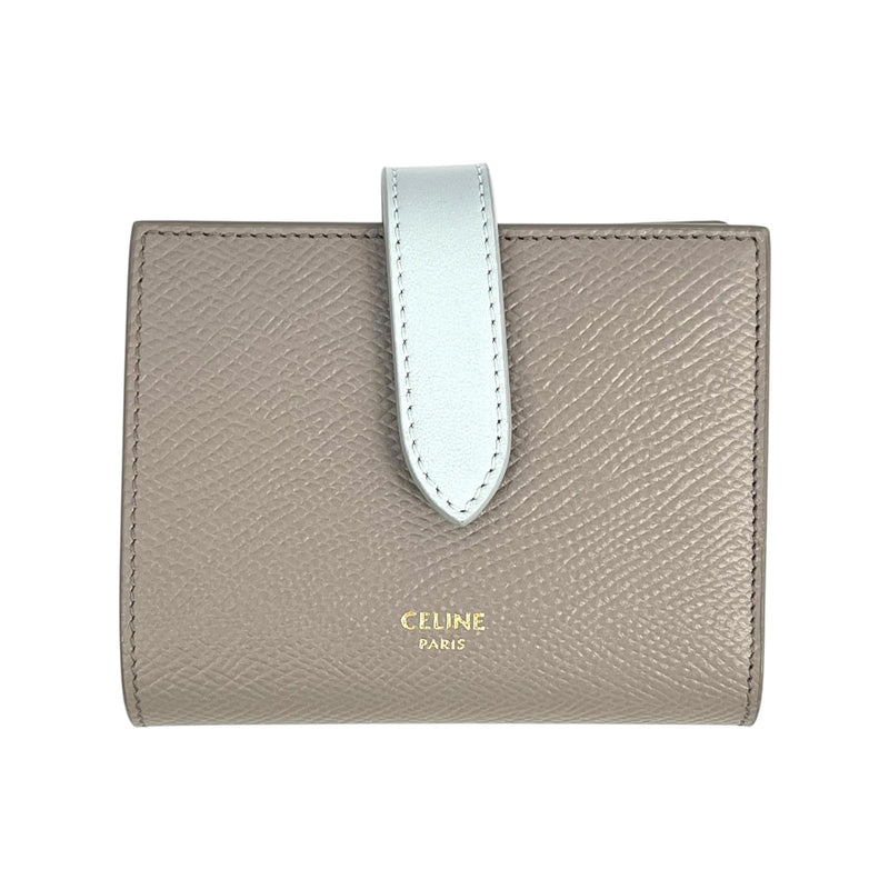 CELINE Small Strap Wallet in Calfskin, Bifold Compact Wallet - Gray 