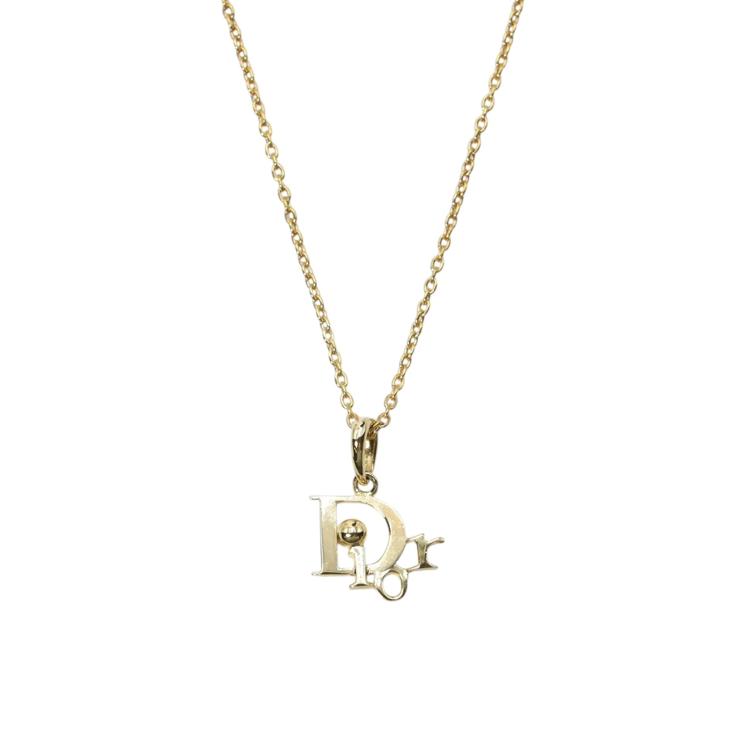 Christian Dior Logo Charm Necklace - 18K Yellow Gold 