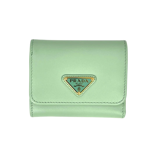 PRADA Saffiano Leather Tri-fold Compact Wallet - Green 