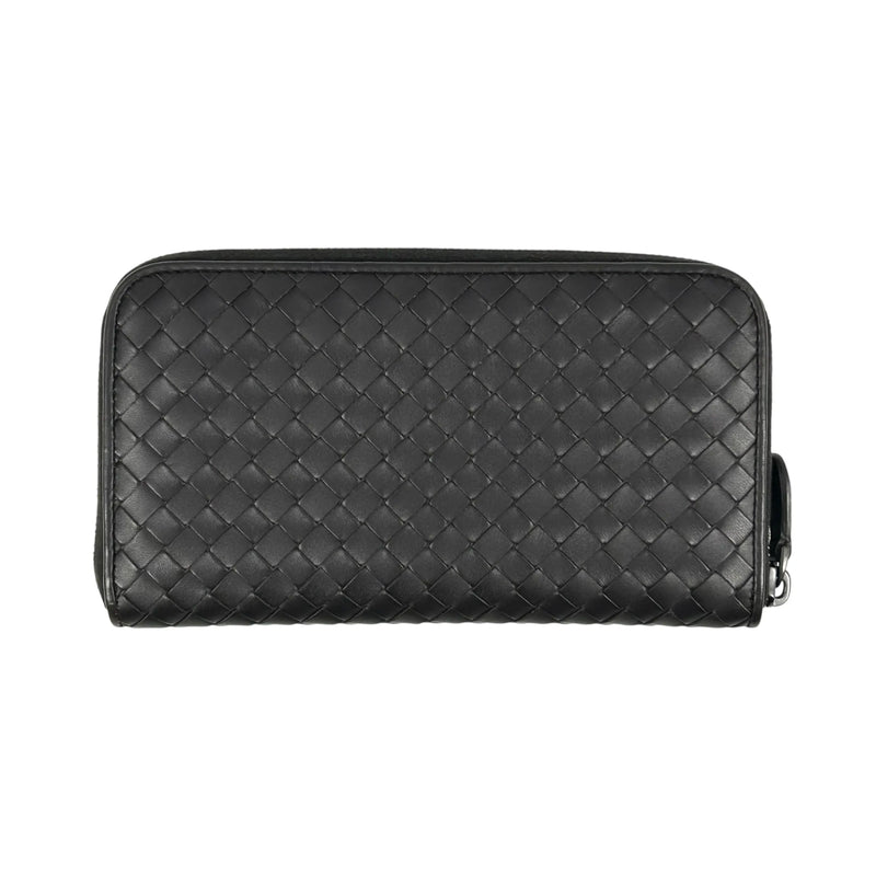BOTTEGA VENETA Intrecciato Zip-Around Lambskin Long Wallet - Dark Brown 