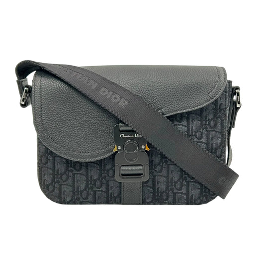 Christian Dior サドル フラップ付き メッセンジャーバッグ スモール コットン カーフスキン ショルダーバッグ - ブラック