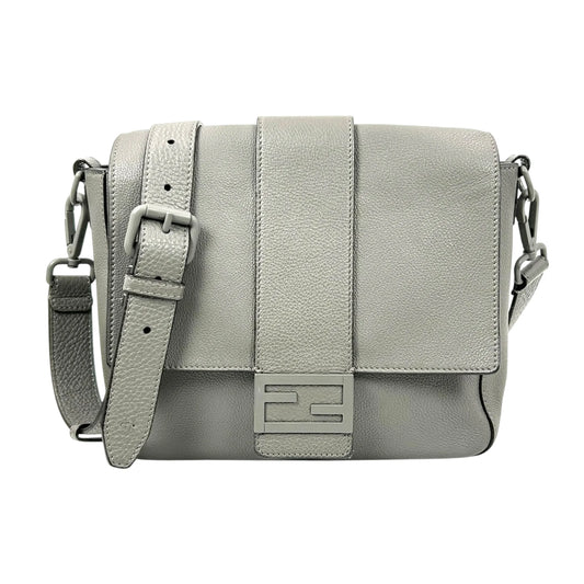 FENDI Baguette Messenger Bag Leather Shoulder Bag - Grey 
