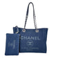 CHANEL Deauville MM Canvas Tote Bag - Navy 