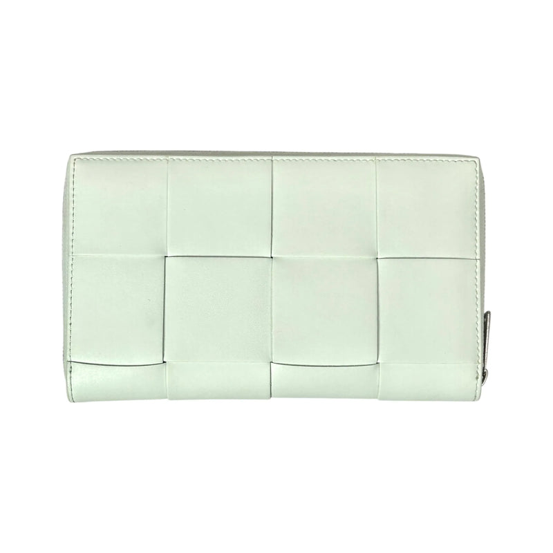 BOTTEGA VENETA Cassette Intrecciato Leather Round Zip Long Wallet - White 