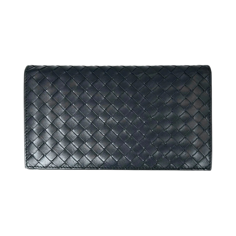 BOTTEGA VENETA Intrecciato Leather Bi-fold Long Wallet - Black 