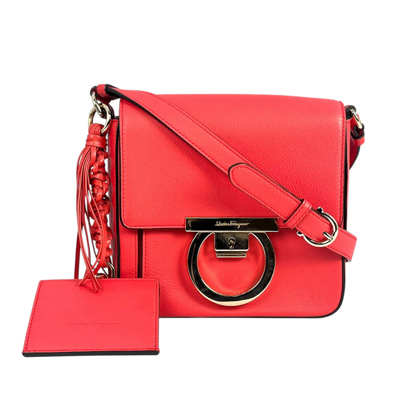 Ferragamo Gancini Calfskin Shoulder Bag - Red 