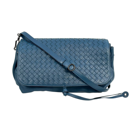 BOTTEGA VENETA Intrecciato Leather Shoulder Bag - Navy 