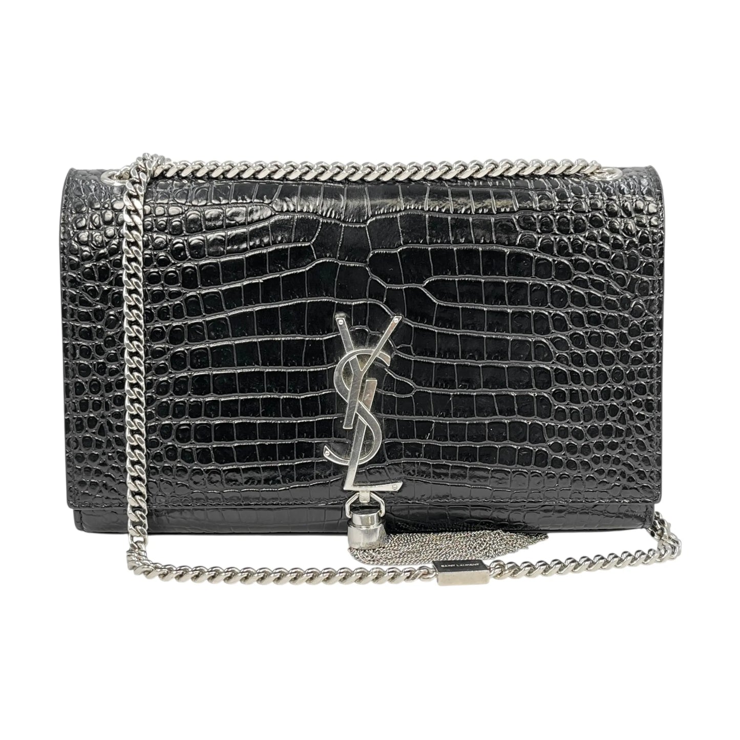 Saint Laurent ケイト タッセル ミディアム クロコダイルエンボスレザー チェーンショルダーバッグ - ブラック