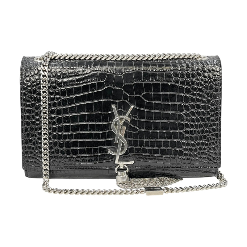 Saint Laurent ケイト タッセル ミディアム クロコダイルエンボスレザー チェーンショルダーバッグ - ブラック