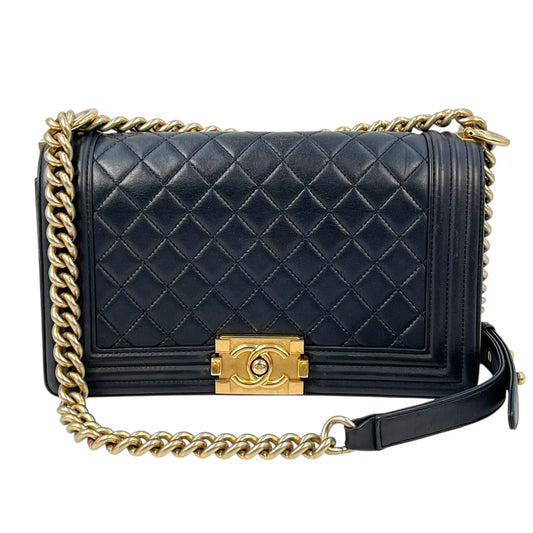 CHANEL Boy Chanel 25 Lambskin Chain Shoulder Bag - Navy 