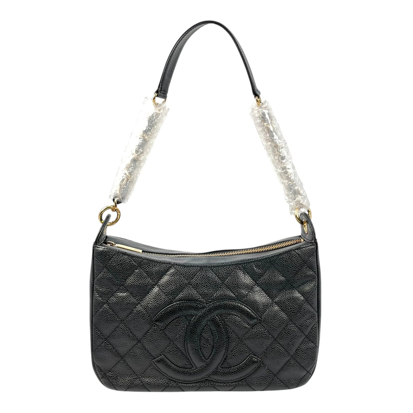 CHANEL Matelasse Caviar Leather Chain Shoulder Bag - Black 