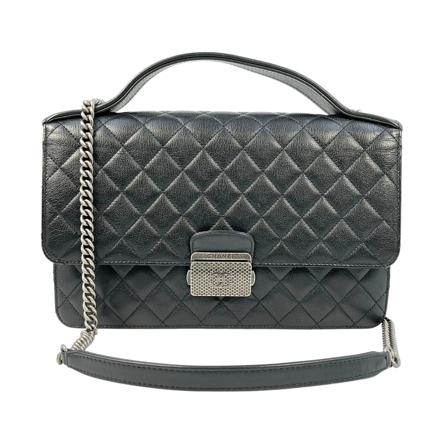 CHANEL CC University Matelasse Goatskin Chain Shoulder Bag - Black 