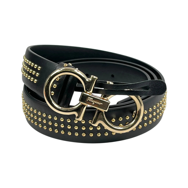 Ferragamo Gancini Studded Leather Belt - Black 