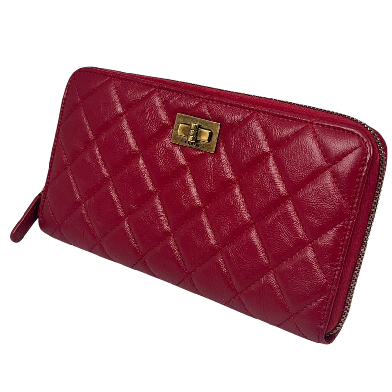 CHANEL Matelasse 2.55 Round Zip Long Wallet - Red 
