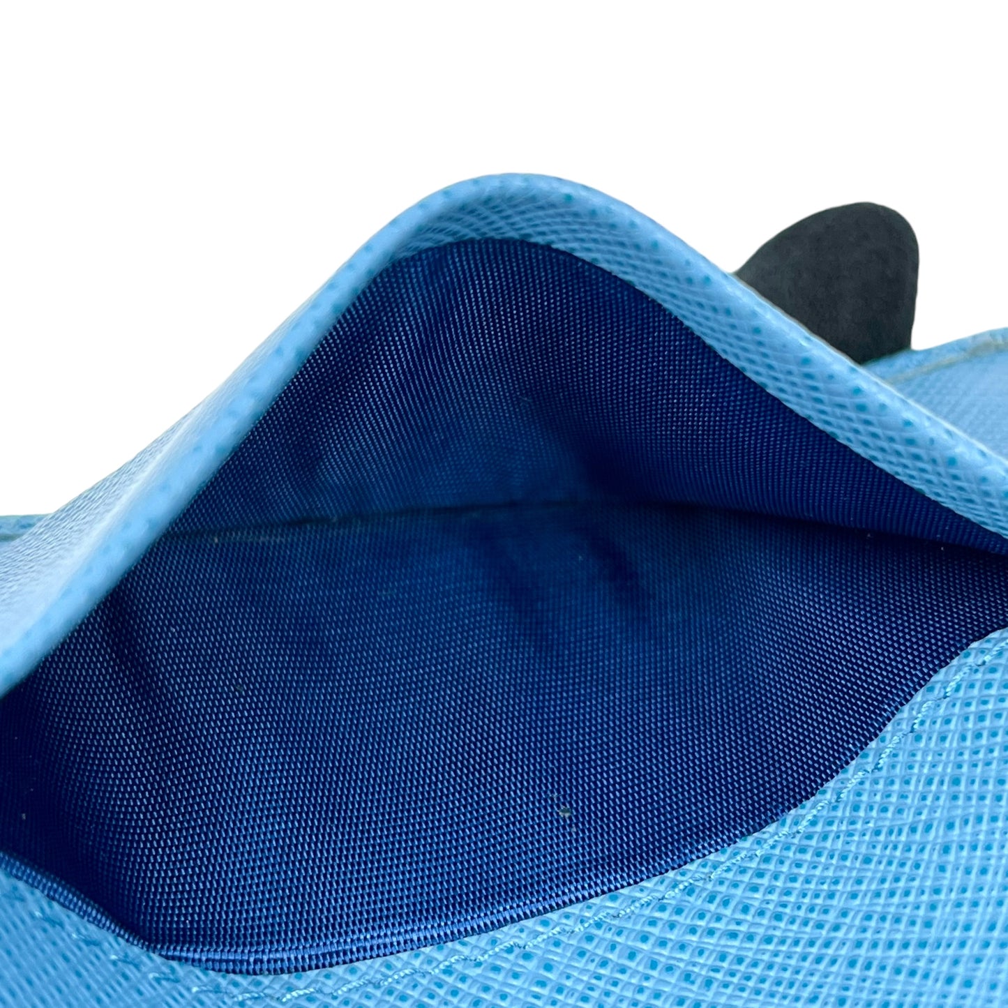 PRADA Saffiano Ribbon Tri-fold Compact Wallet - Blue 