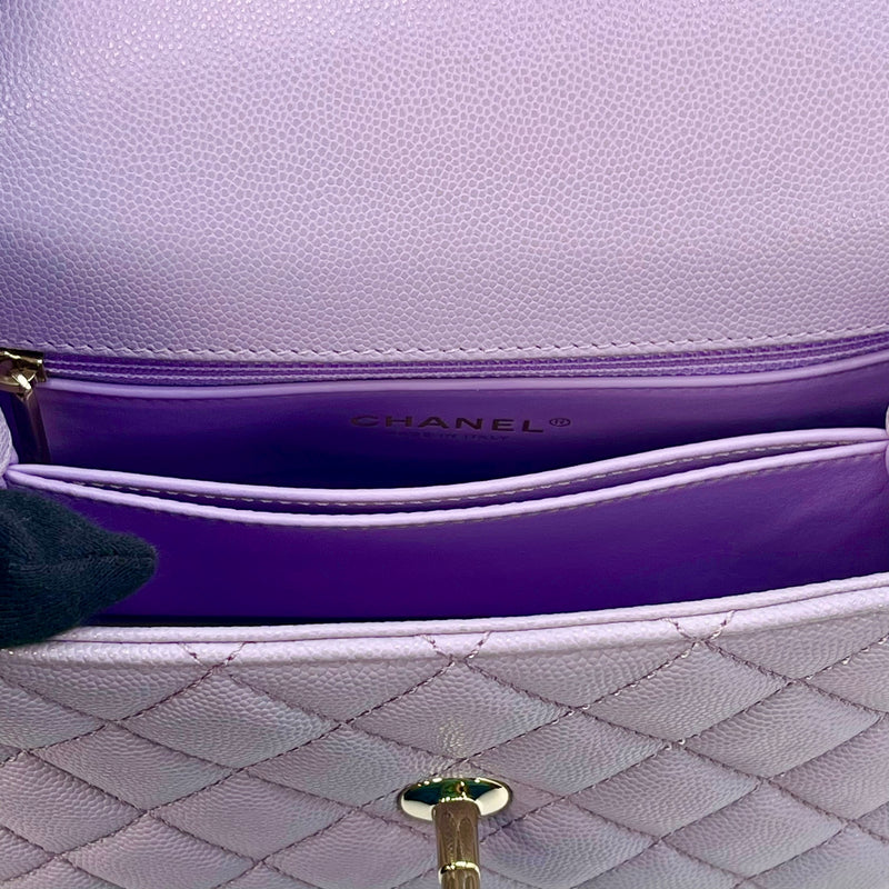 CHANEL Matelasse Caviar Leather Coco Handle Chain Shoulder Bag - Purple 