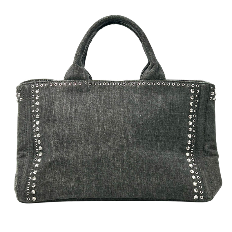 PRADA Canapa Rhinestone Handbag - Charcoal Grey 