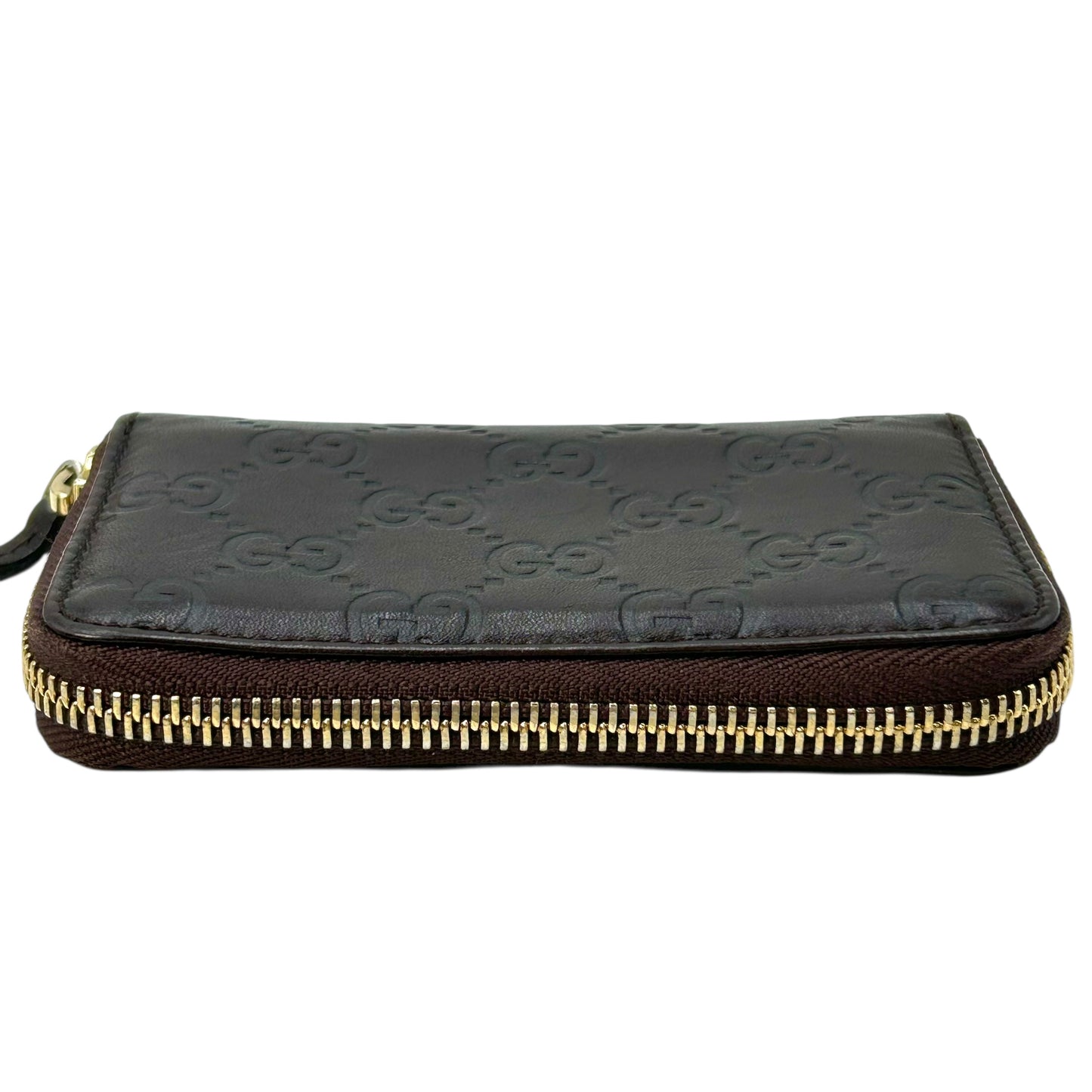 GUCCI Guccissima Card Case Compact Wallet - Dark Brown 