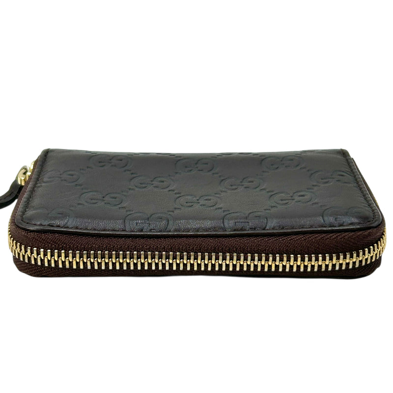 GUCCI Guccissima Card Case Compact Wallet - Dark Brown 