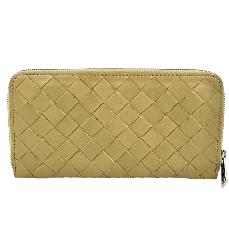 Bottega Veneta Maxi Intrecciato Zip Around Long Wallet - Beige 