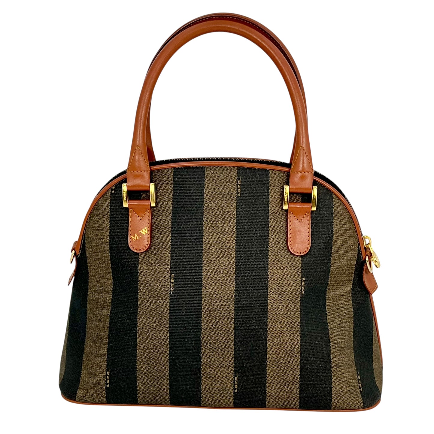 FENDI ペカン ロゴ ストライプ ハンドバッグ - ブラウン