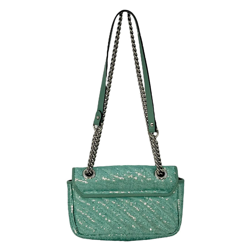GUCCI GG Marmont Mini Sequin Shoulder Bag - Mint Green 