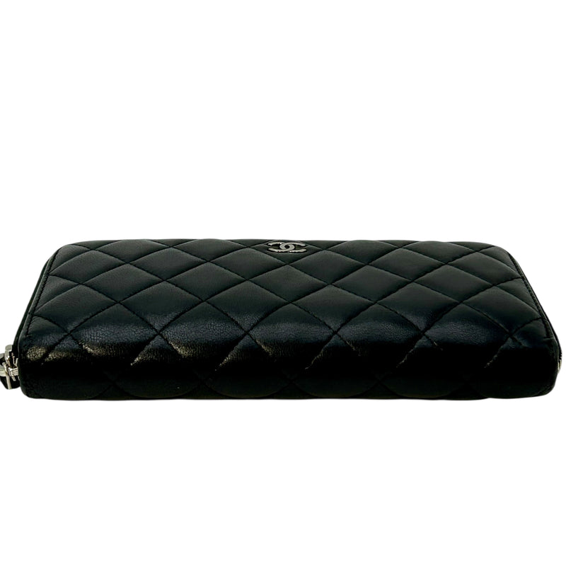CHANEL Cambon Line Lambskin Long Wallet - Black 