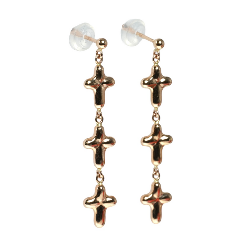 Triple Cross Earrings - 18KPG - 06846 
