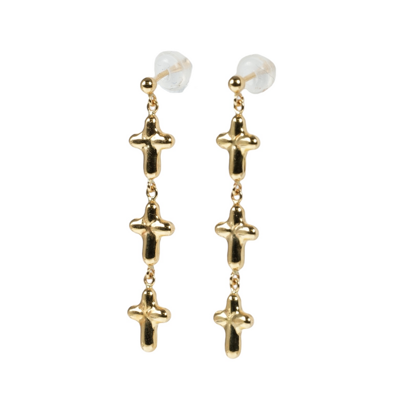 Triple Cross Earrings - 18KYG - 06679