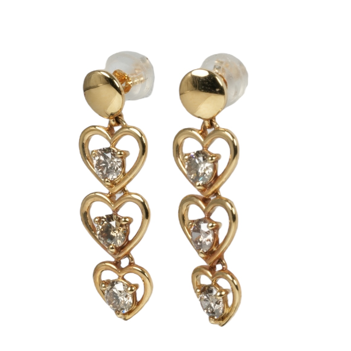Triple Heart Diamond 1.000cts Earrings - 18KYG - 06683 