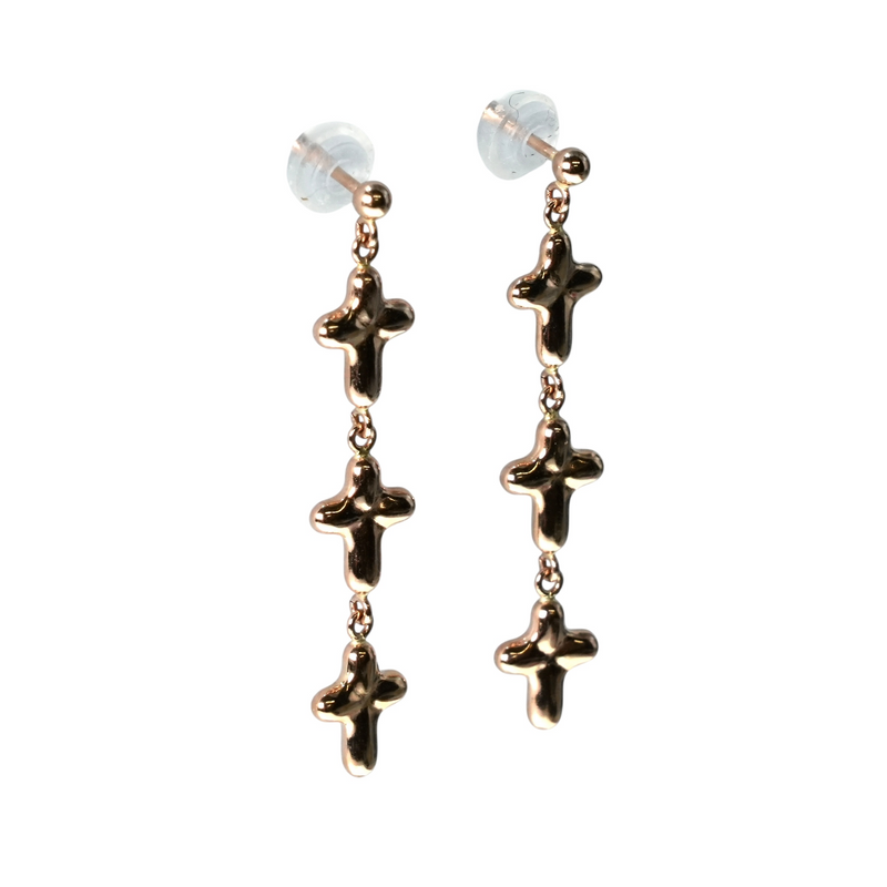 Triple Cross Earrings - 18KPG - 06845 