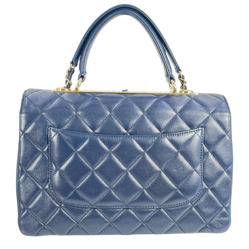 CHANEL Calfskin Matelassé Top Handle Trendy CC Handbag with Chain Shoulder Bag - Navy 