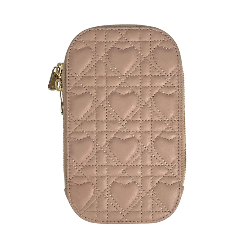 Dior レディディオール コールイン フォンケース カナージュ ラムスキン ショルダーバッグ - ピンク