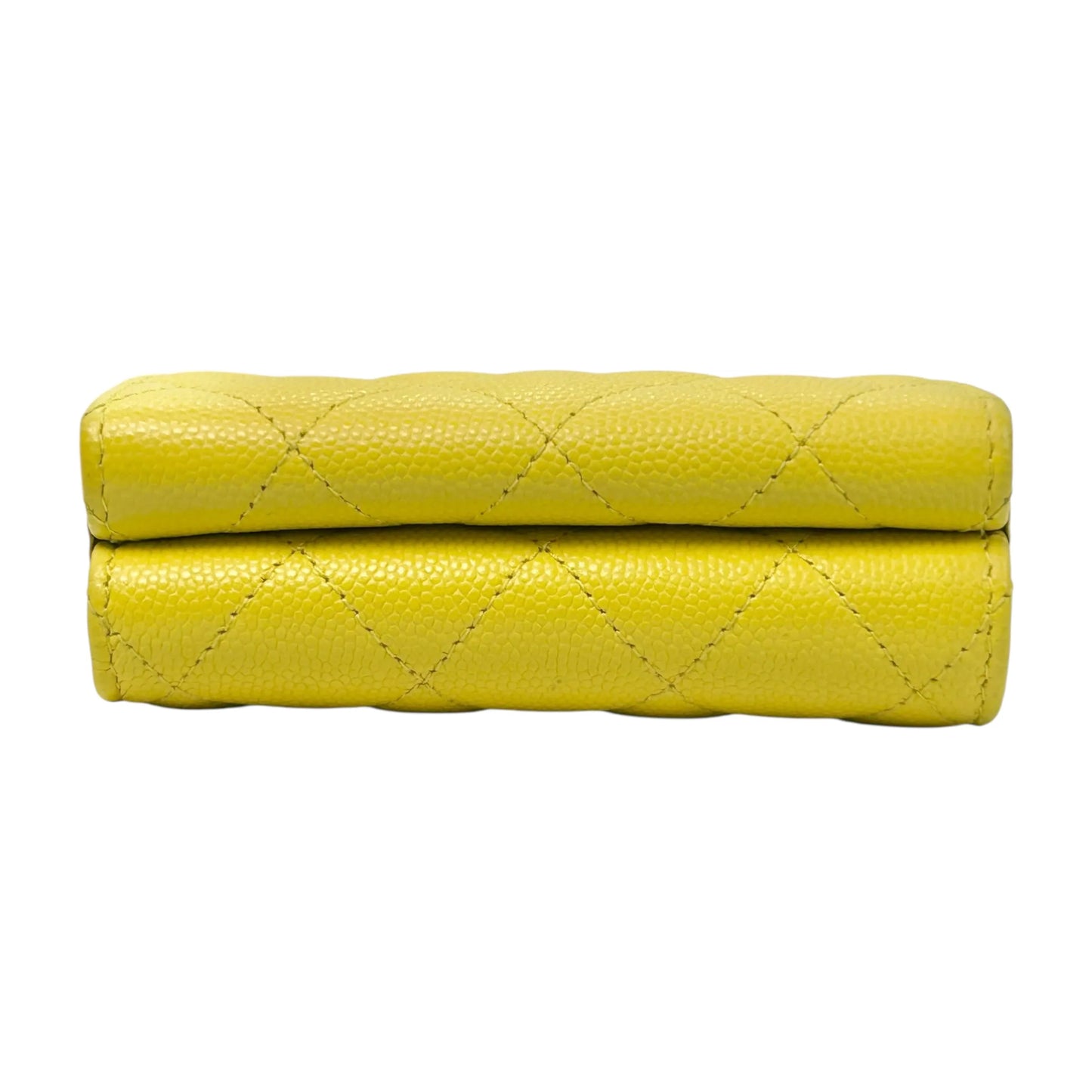 CHANEL Caviar Leather Matelasse Tri-Fold Compact Wallet - Yellow 