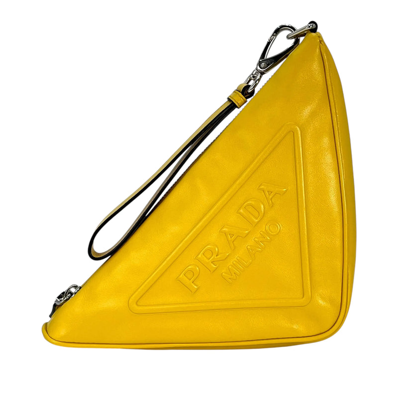 Prada Triangle Leather Clutch Bag - Yellow 