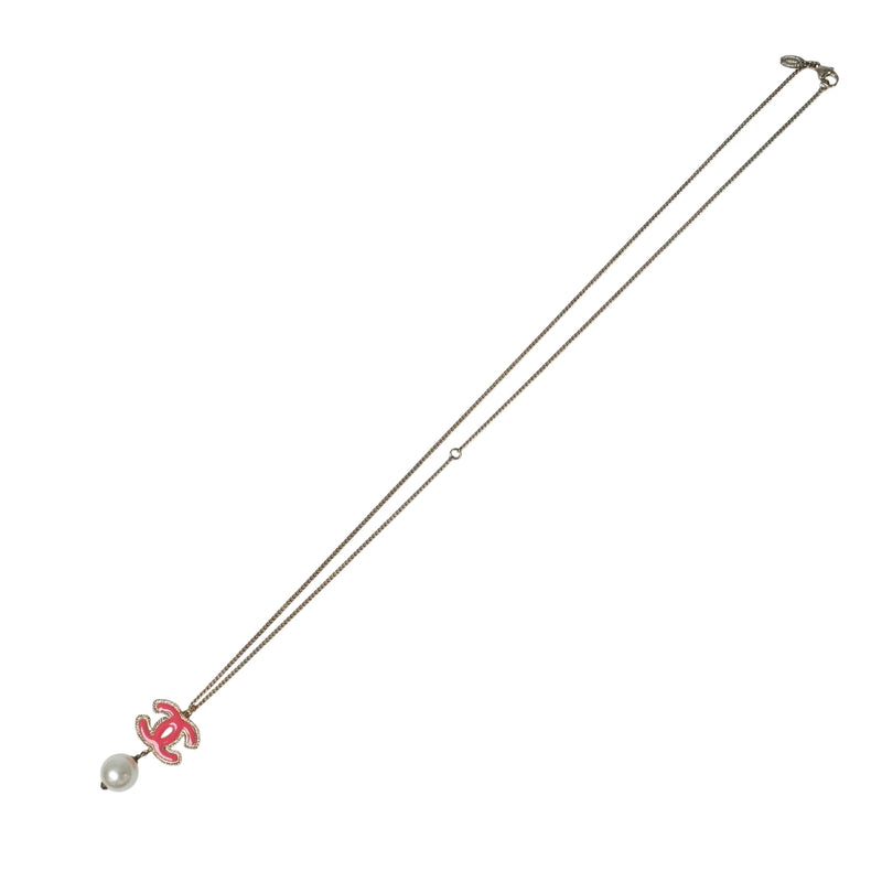 CHANEL CC ロゴ フェイクパール ネックレス - ピンク - メタル