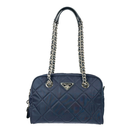 PRADA Quilted Nylon Chain Shoulder Bag - Navy 