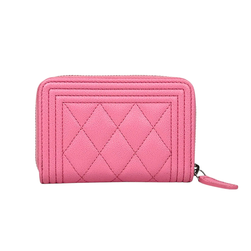 CHANEL Boy Chanel Zippy Coin Case Compact Wallet in Caviar Skin - Pink 