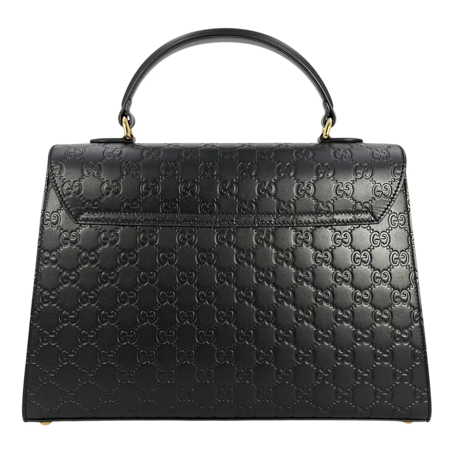 GUCCI Guccissima Padlock Top Handle Leather Hand Bag - Black 