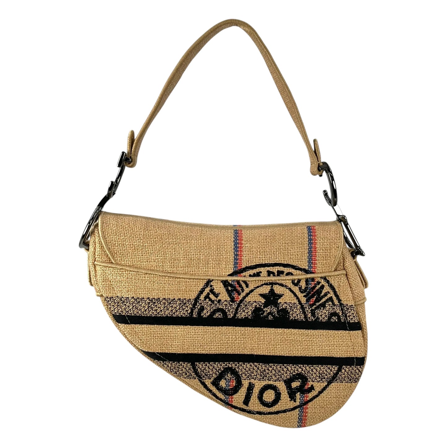 Dior Saddle Jute Canvas Embroidered With Dior Union Motif Hand Bag - Beige 
