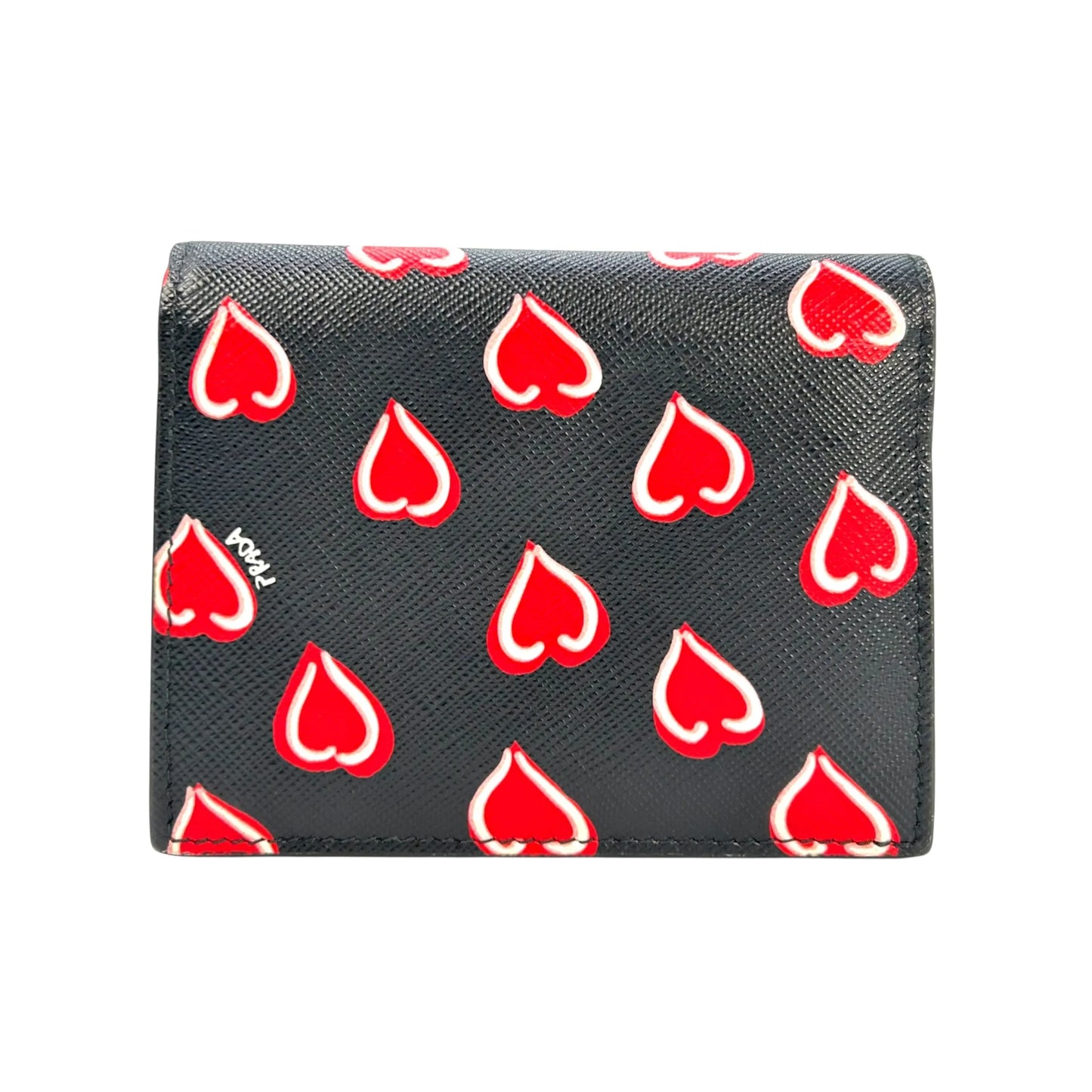 PRADA Heart Print Compact Wallet - Black 