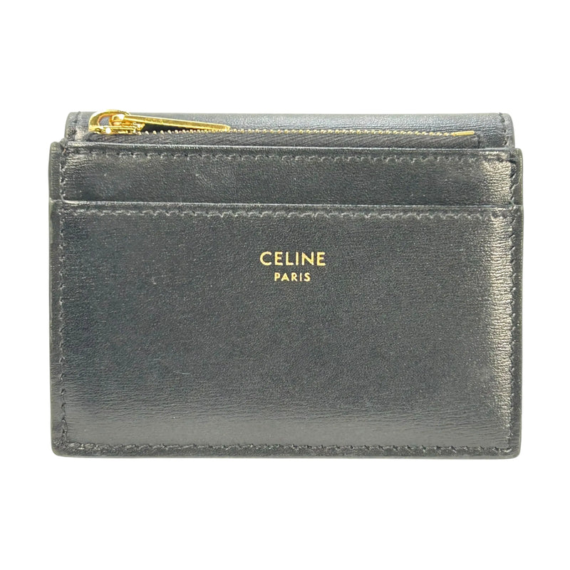 CELINE Vise Coin Triomphe Compact Wallet in Shiny Calfskin - Black 