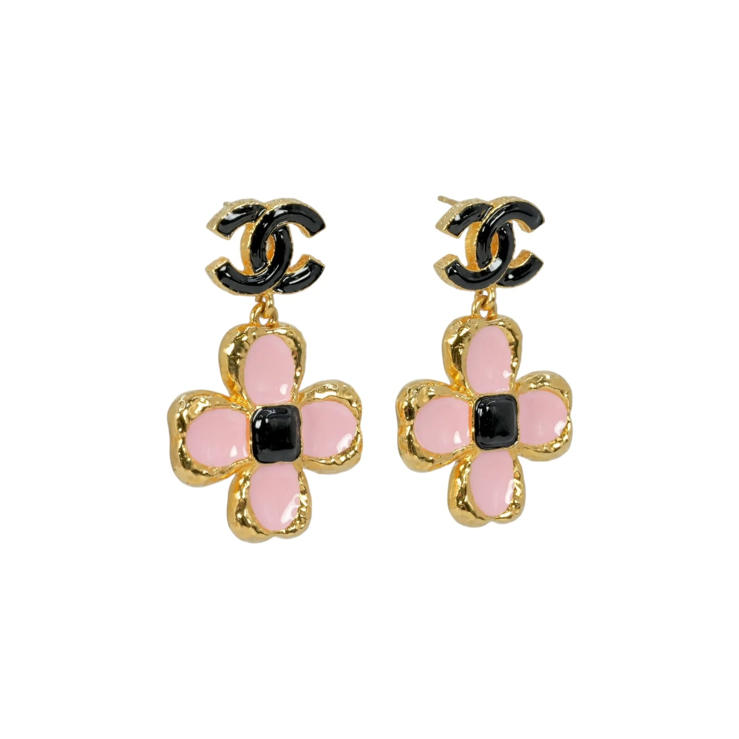 CHANEL Flower Motif Earrings L23K - Black and Pink - Metal 