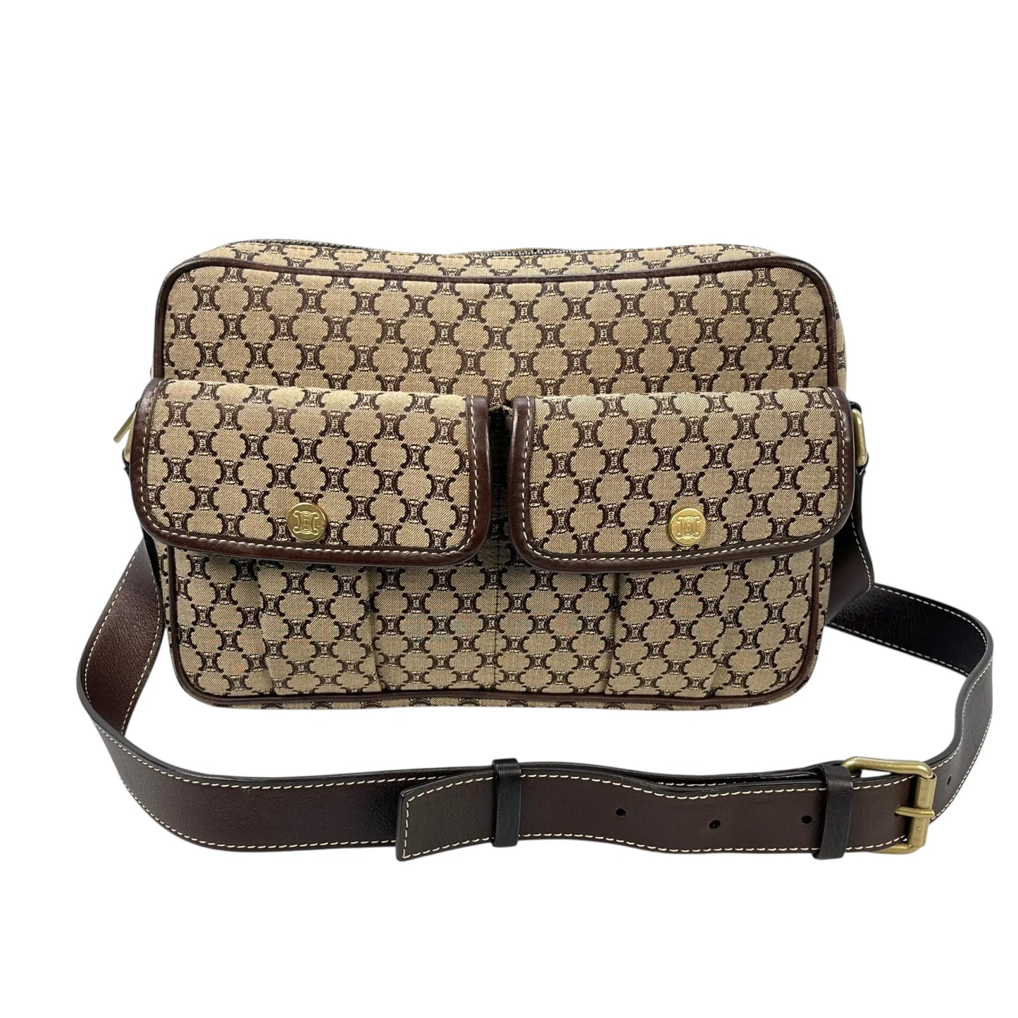 Celine Canvas Macadam Shoulder Bag - Brown 