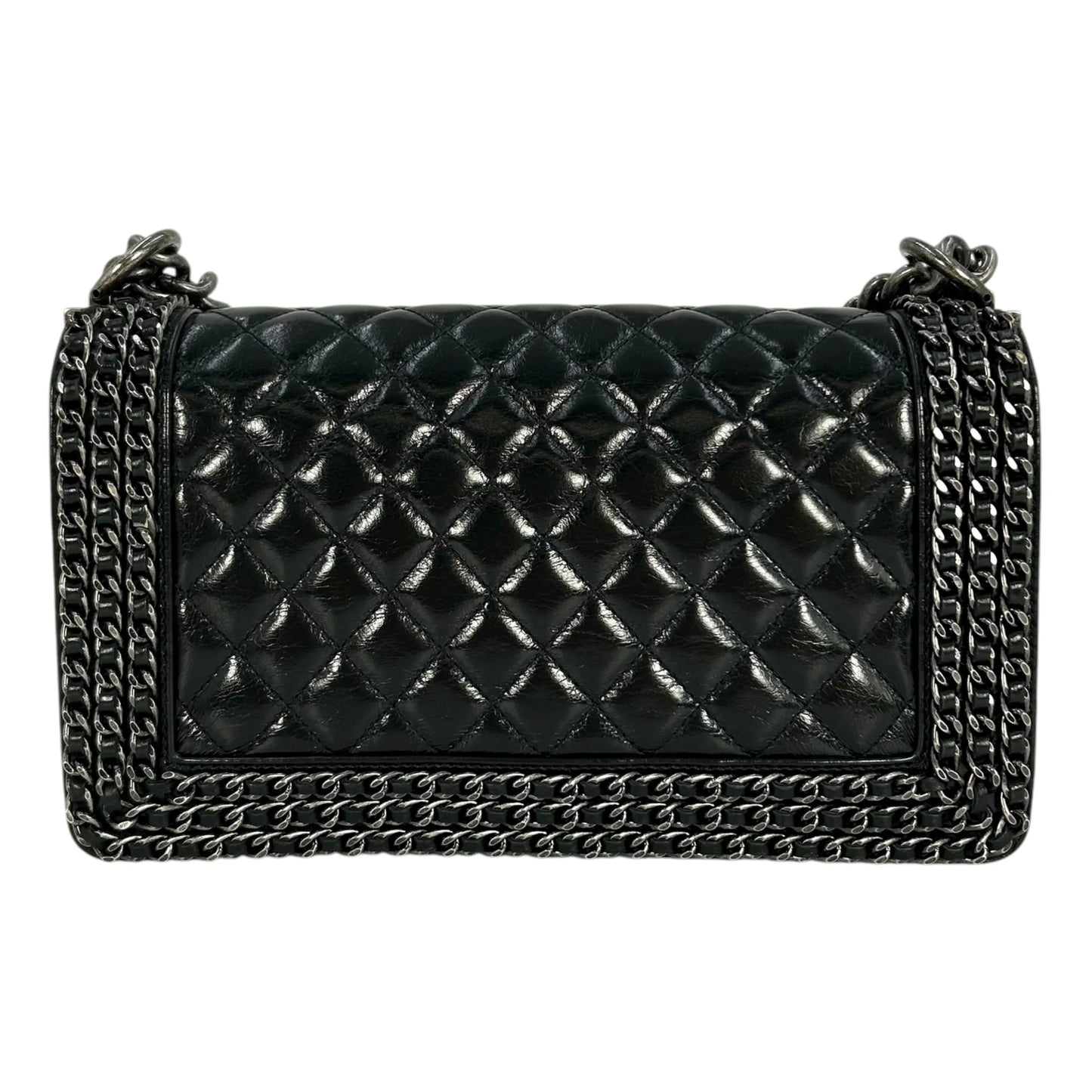 CHANEL Boy Chanel Leather Chain Shoulder Bag - Black 